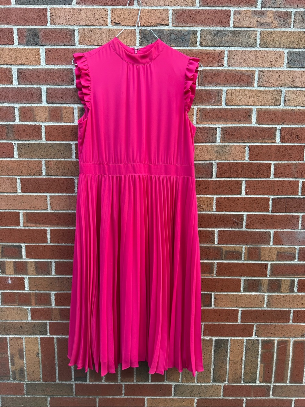 Ann Taylor Pink Pleated Midi Dress Ruffle Sleeve Size 12